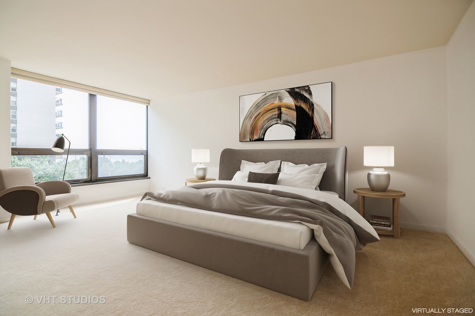 360 East Randolph Street, Unit 308 Chicago, IL 60601 - Photo 7 of 24 a bedroom with bed and a large window