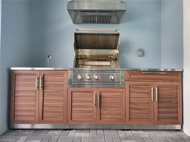 a close view of a sink and a microwave