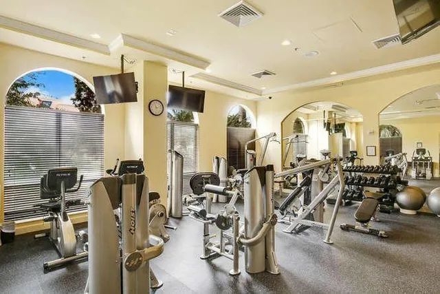 a view of a room with gym equipment