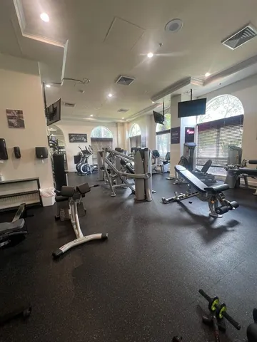a view of a room with gym equipment