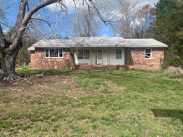 159 Reynolds Farm Road Lancaster, VA 22503 - Photo 1 of 2 Ranch-style house with crawl space, a front yard, a porch, and brick siding
