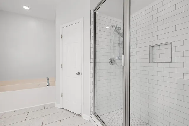 a bathroom with a bathtub