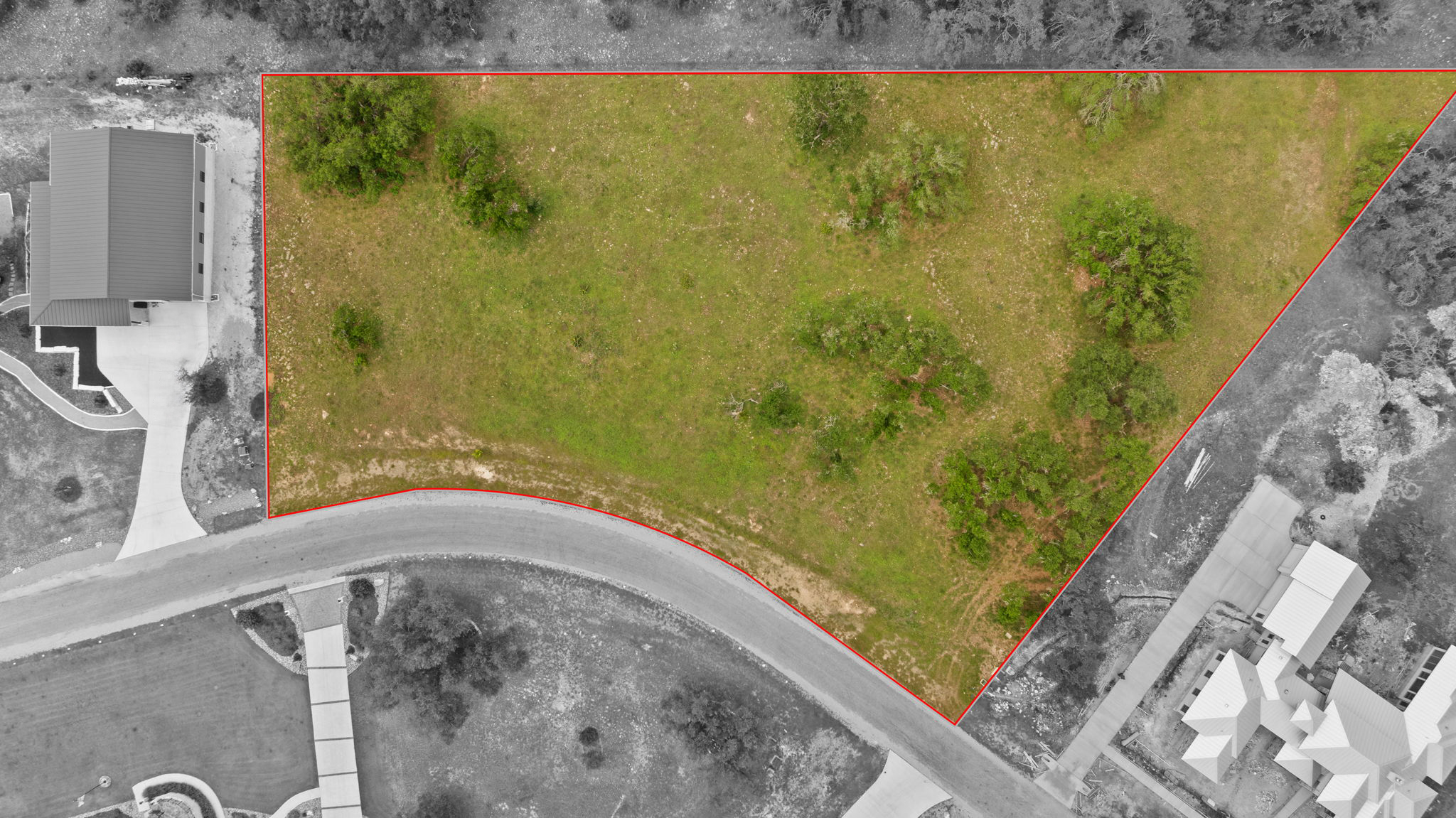 120 Trophy Oak Point Fredericksburg, TX 78624 - Photo 33 of 33 Aerial view of property and surrounding area with property parcel outlined