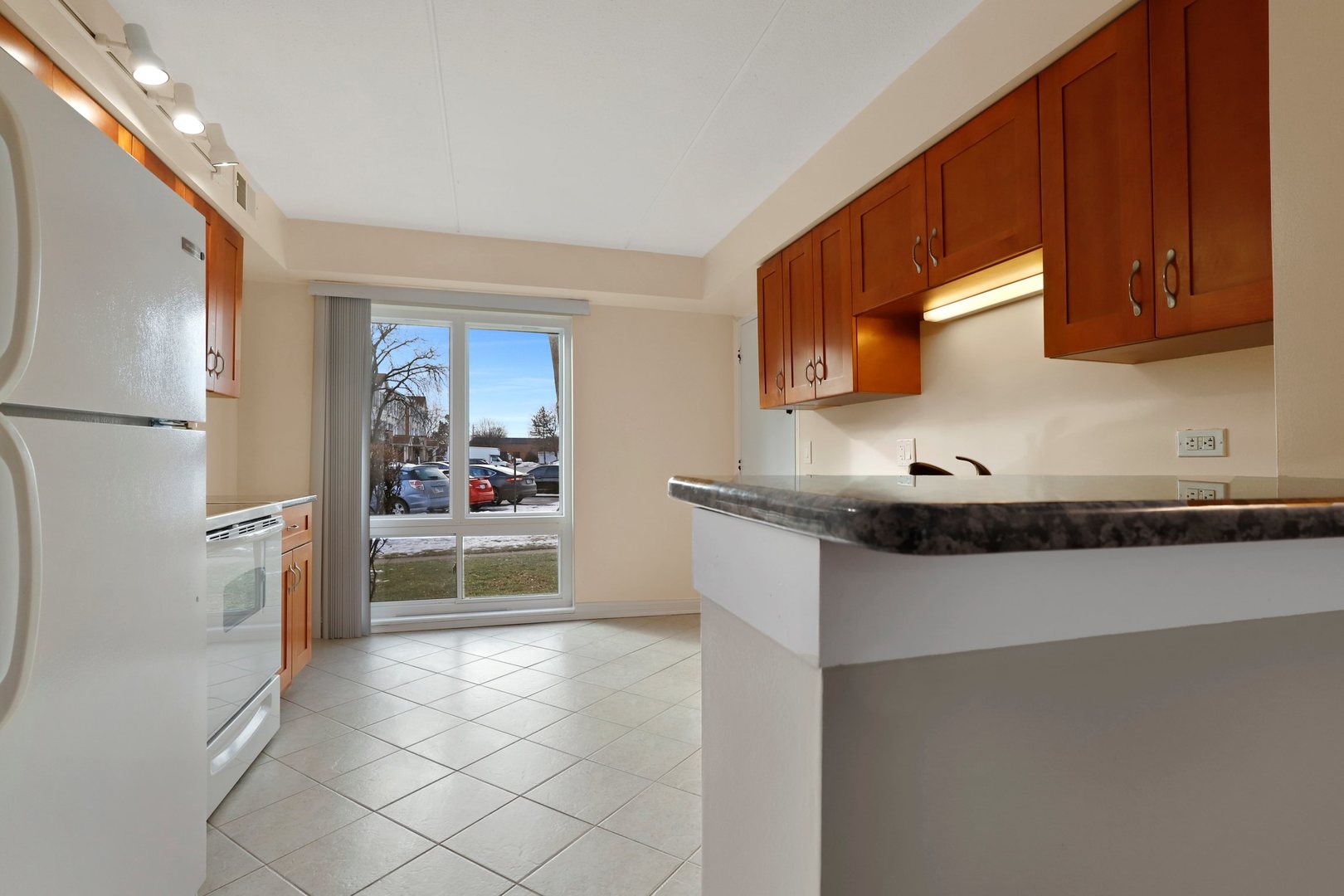 5509 Chateau Drive, Unit 1 Rolling Meadows, IL 60008 - Photo 9 of 16 a kitchen with stainless steel appliances a sink a stove a refrigerator a microwave a sink and cabinets