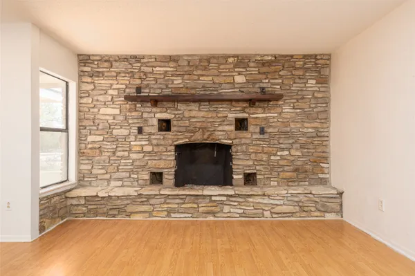 a view of a fireplace in the room