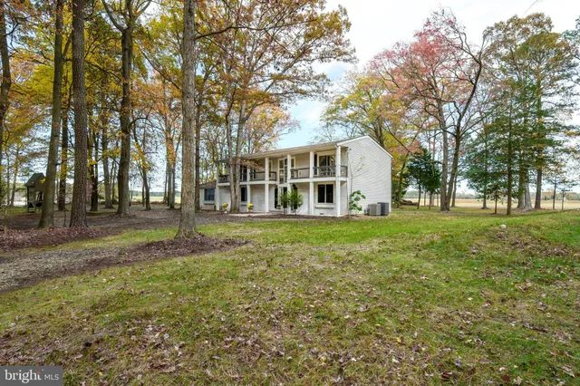 a view of a house with backyard and trees