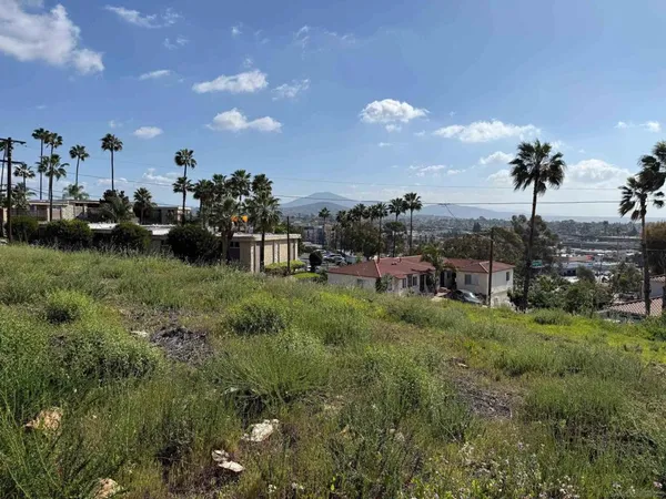 a view of a garden with a house