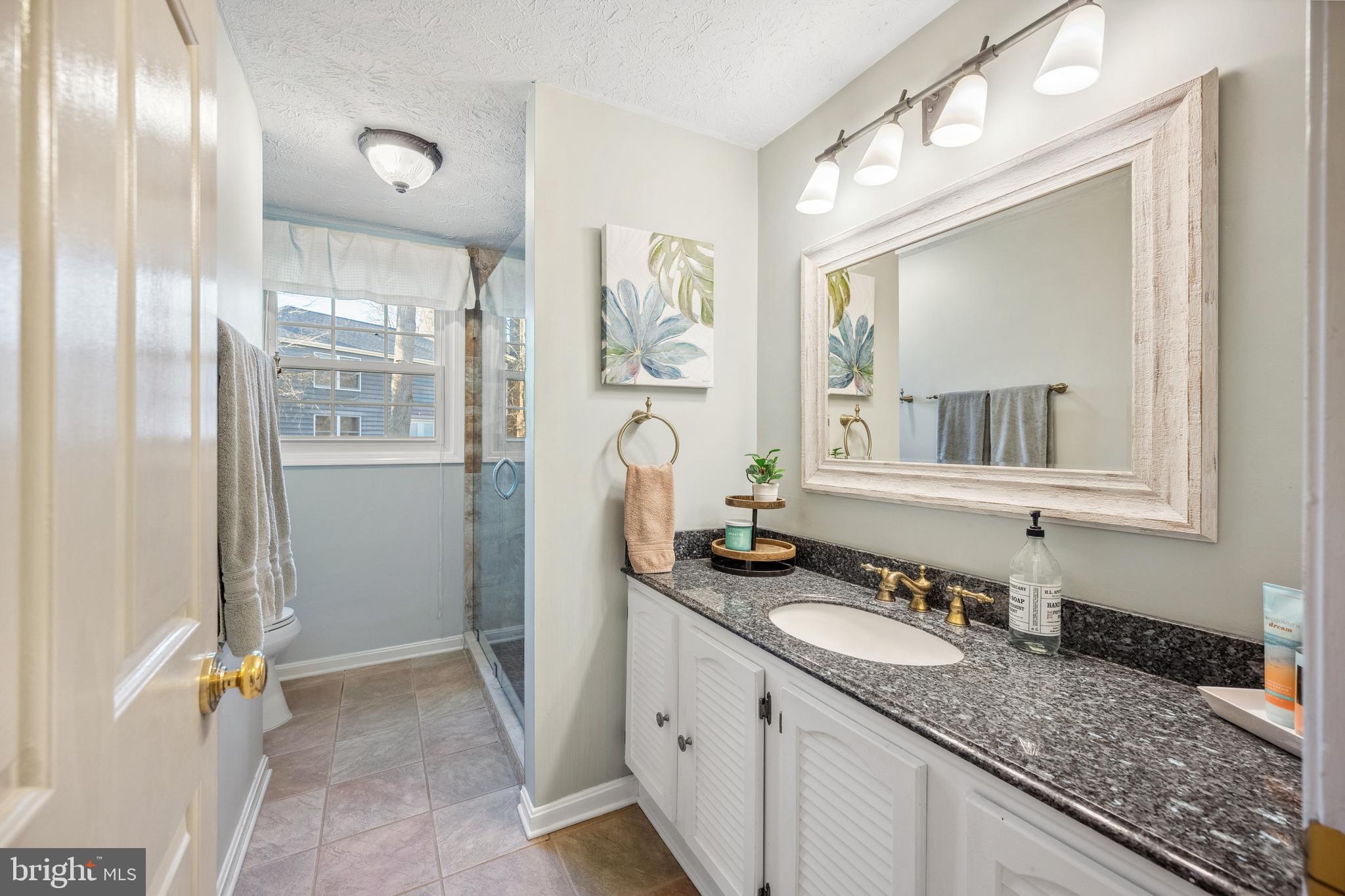 10655 John Ayres Drive Fairfax, VA 22032 - Photo 28 of 57 a bathroom with a granite countertop sink and a mirror