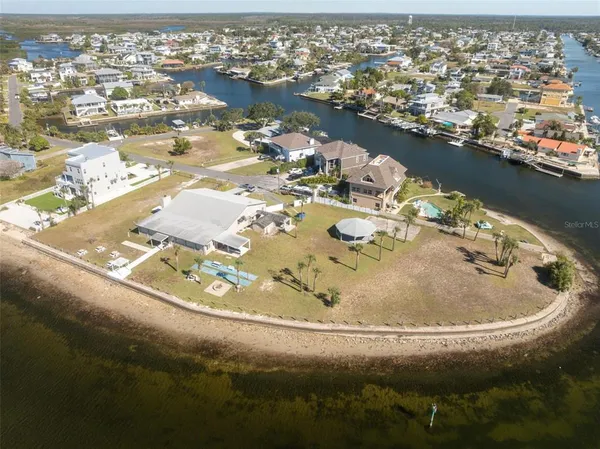 an aerial view of a house with a outdoor space