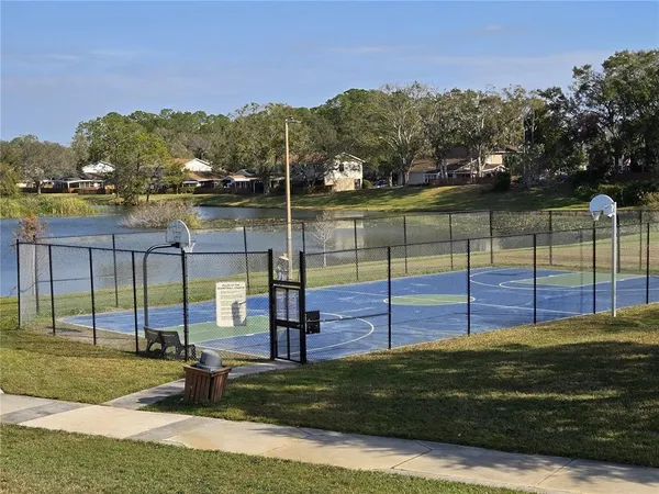 a view of a park with slide