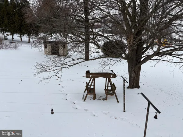 a view of a terrace with furniture and trees