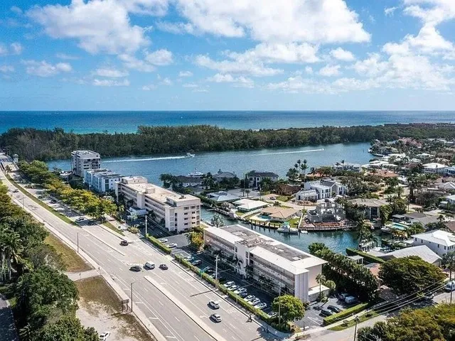 a view of a lake and a city