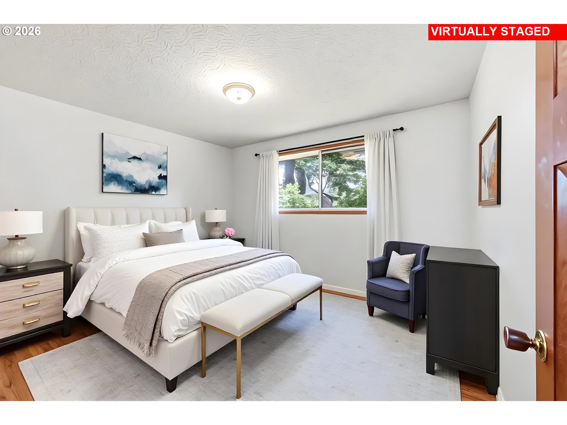 3003 Southeast 162nd Avenue Portland, OR 97236 - Photo 17 of 41 a bedroom with a bed window and a painting on the wall