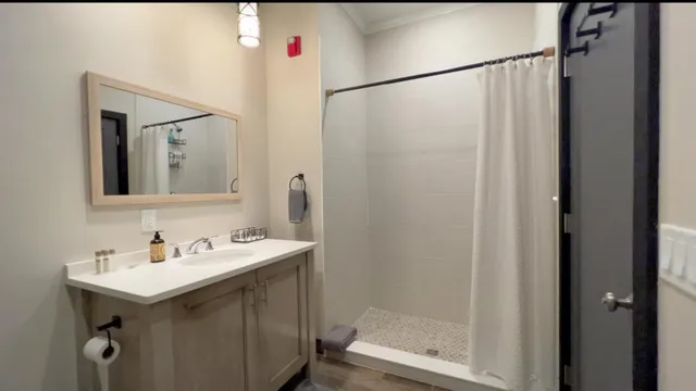 a bathroom with a sink a toilet and a mirror