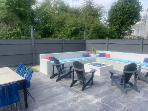 a view of a terrace with wooden floor