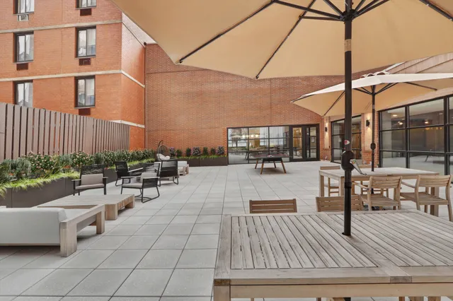 a view of a patio with couches and potted plants