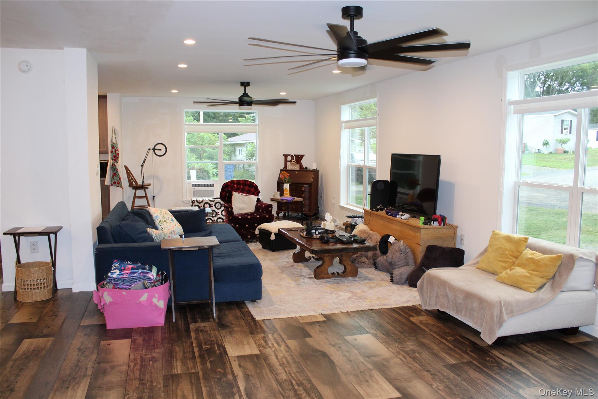 155 Metzger Road Red Hook, NY 12571 - Photo 12 of 29 Living room with hardwood / wood-style flooring, plenty of natural light, recessed lighting, and a ceiling fan