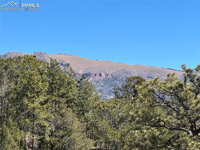 a view of a large building with a mountain in the background