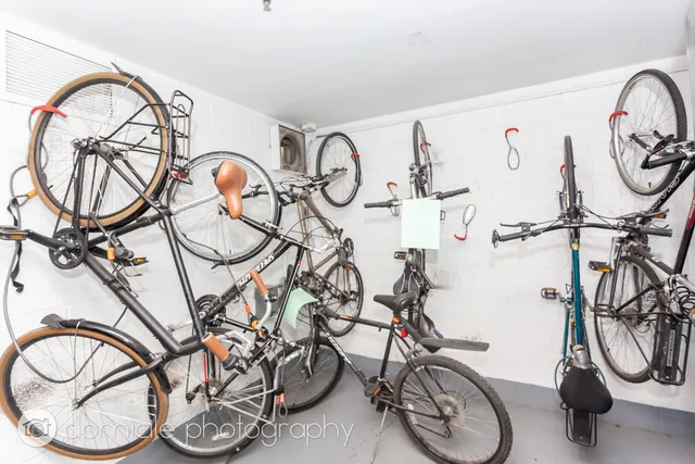 a view of a lake with tall buildings