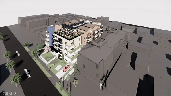 an aerial view of multiple houses with yard