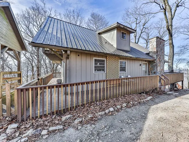 a view of a park with large trees