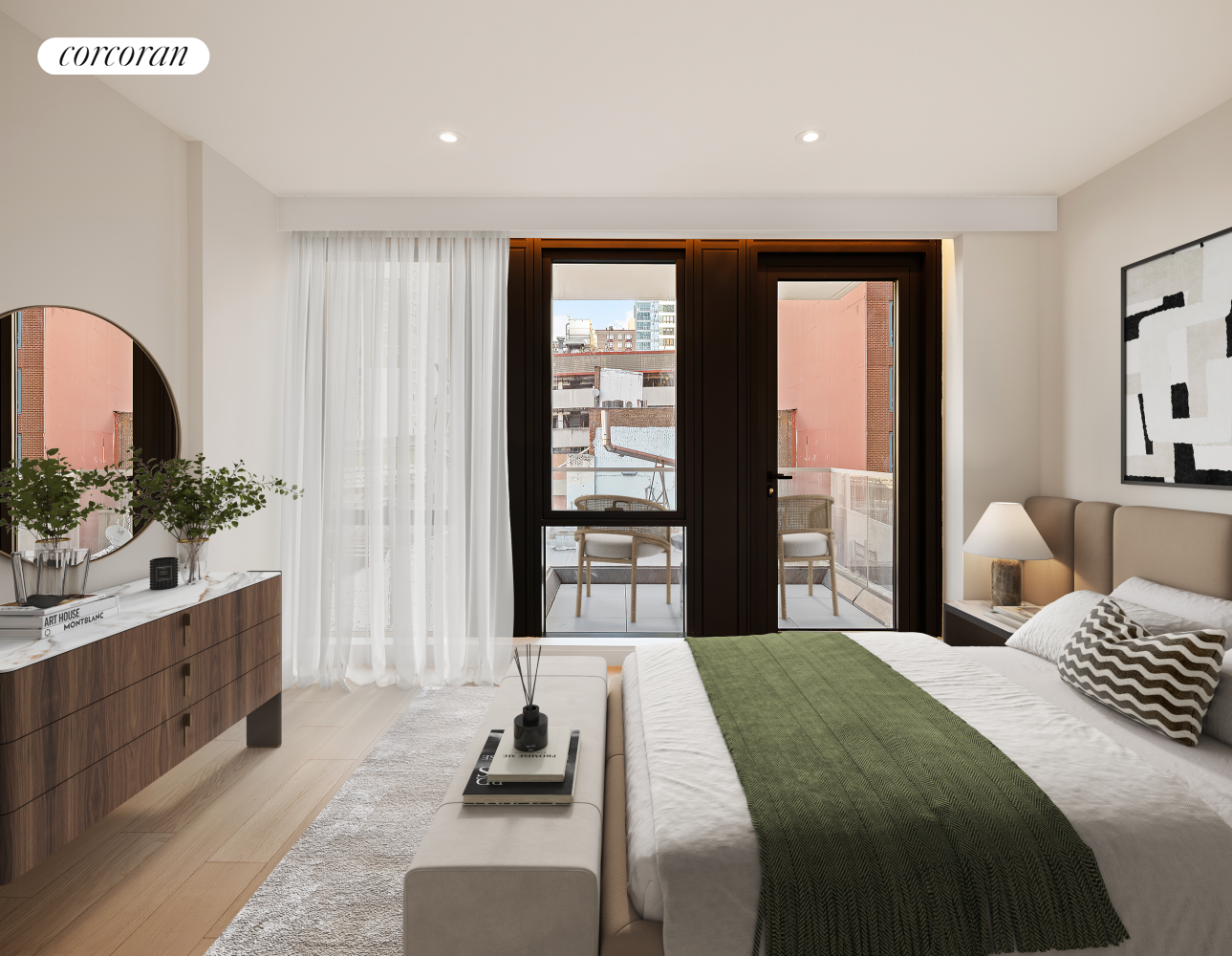 355 West 39th Street, Unit 3B Manhattan, NY 10018 - Photo 4 of 9 a bedroom with a bed and a large window