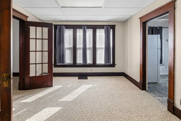 a view of a black and white door