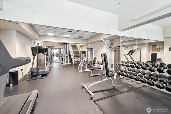 a view of a room with gym equipment