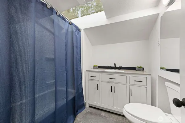 a bathroom with a toilet a sink and mirror