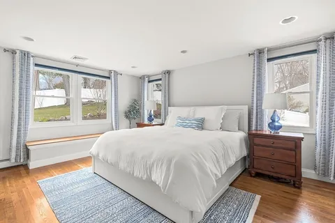 a bedroom with a large bed and a large window