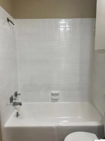 a bathroom with a bathtub