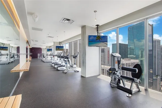a view of a room with gym equipment