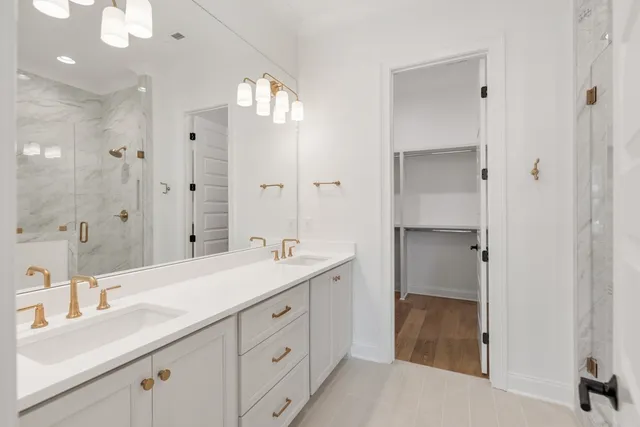 a bathroom with a shower and a toilet