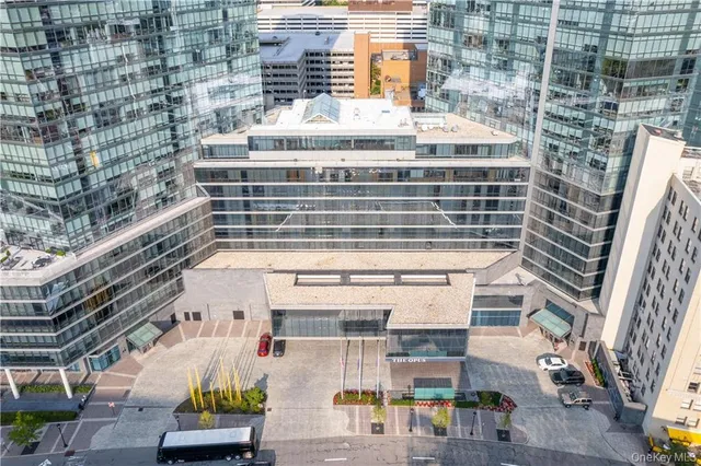 a view of building with seating space