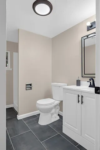 a bathroom with a sink toilet and a mirror