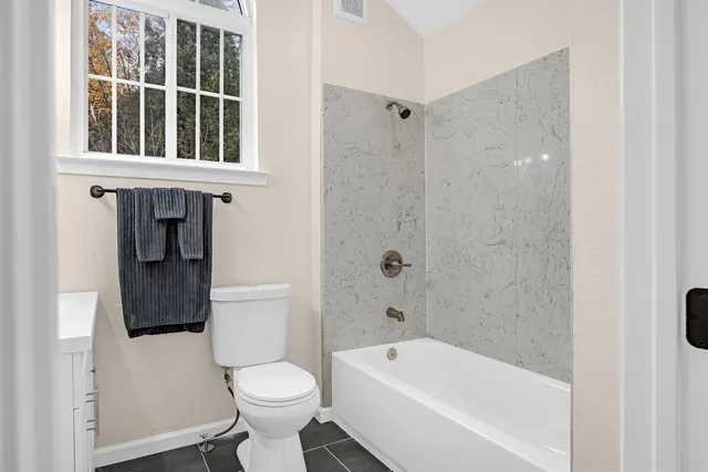 a bathroom with a toilet and a bathtub