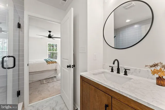 a view of a balcony with wooden floor