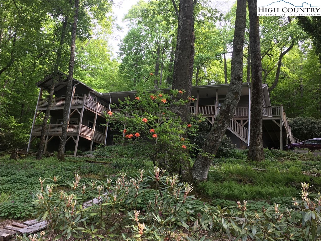472 Virgil's Lane Boone, NC 28607 - Photo 5 of 44 a view of a wooden house with a big yard and potted plants
