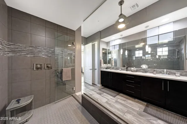 a view of a backyard with sitting area