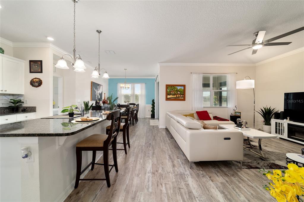 9238 Southwest 60th Terrace Road Ocala, FL 34476 - Photo 11 of 50 a living room with furniture a dining table and a chandelier