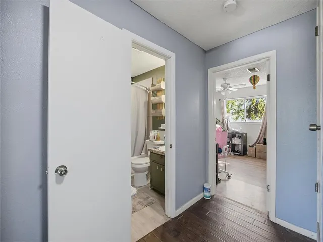 a room with furniture and storage space