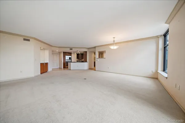 a view of a big room with closet and windows