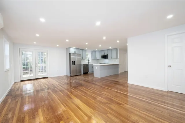 a view of kitchen with wooden floor