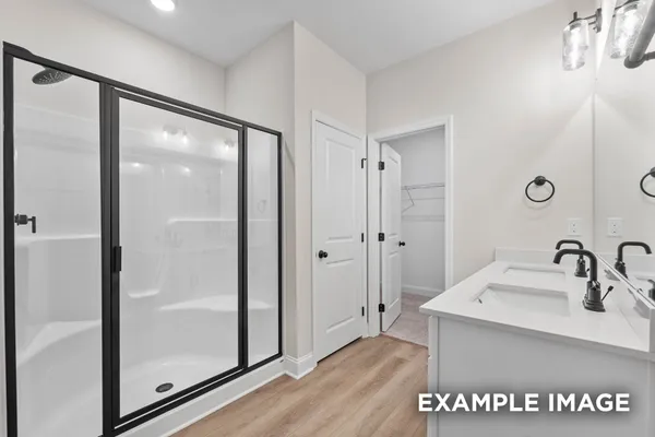 a bathroom with a sink a mirror and a shower