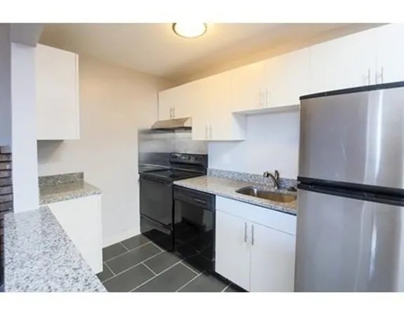 a kitchen with a sink a stove and cabinets