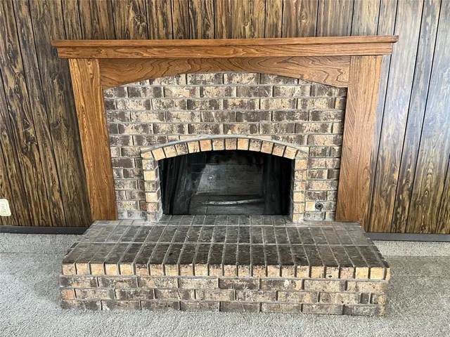 a fireplace with a outdoor space