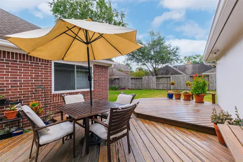 an outdoor space with furniture