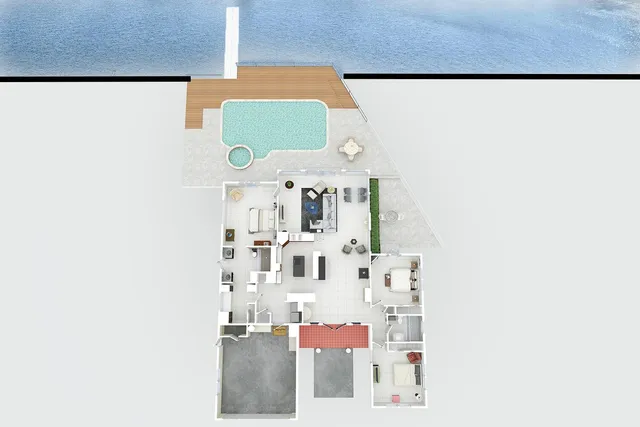 a aerial view of a house with a yard