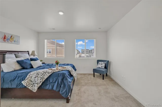 a bedroom with a bed and a couch