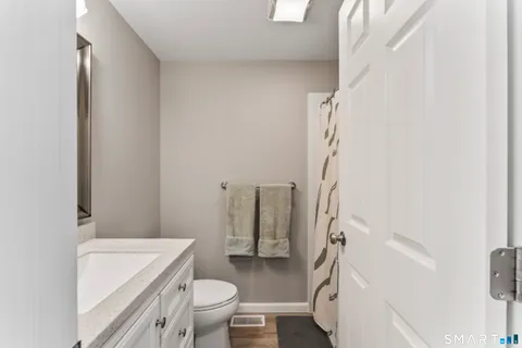 a bathroom with a sink a toilet and a shower